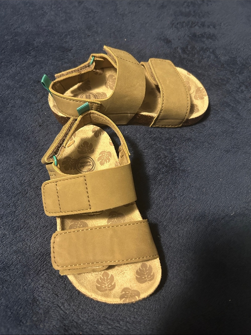 wonder nation Tan Double-Strap Kids Sandals with Teal Tabs